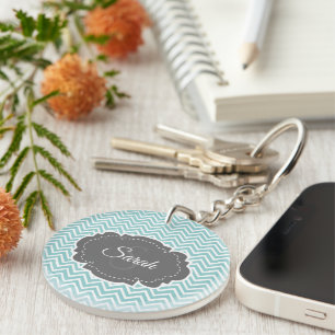 Teal Chevron Personalise Acrylic Keychain