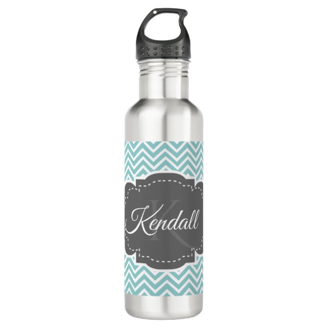 Teal Chevron Personalised 710 Ml Water Bottle (Front)