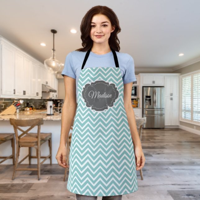 Teal Chevron Personalised Apron (Teal Chevron Personalized Apron)