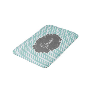 Teal Chevron Personalised Bath Mat