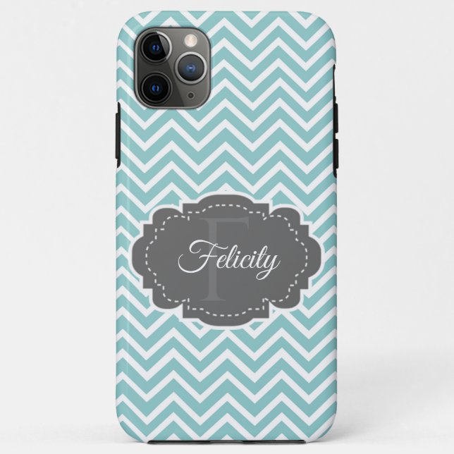 Teal Chevron Personalised Case-Mate iPhone Case (Back)