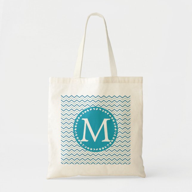 Teal Chevron Personalised Custom Monogram Tote Bag (Front)