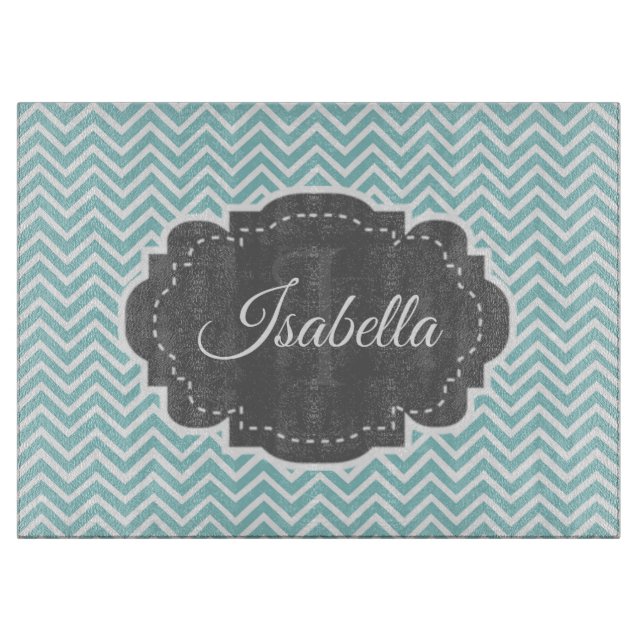 Teal Chevron Personalised Cutting Board (Front)