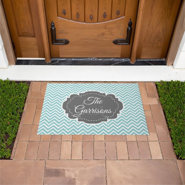 Teal Chevron Personalised Doormat (Outdoor)