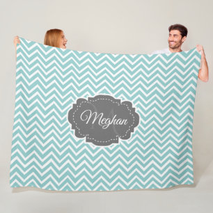 Teal Chevron Personalised Fleece Blanket