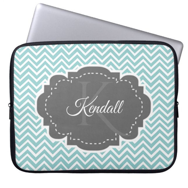Teal Chevron Personalised Laptop Sleeve (Front)