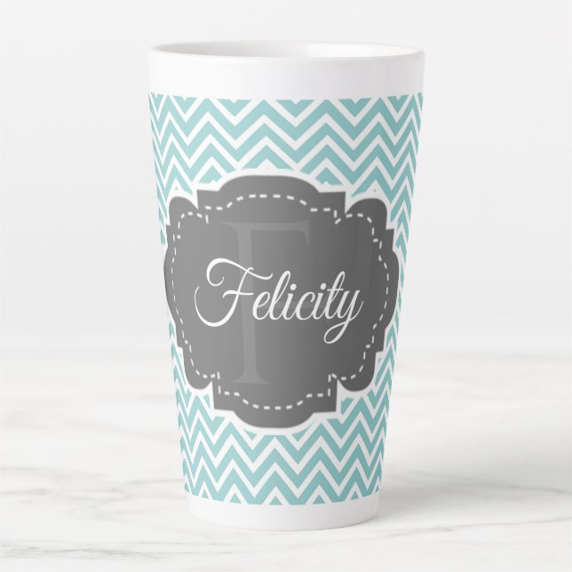 Teal Chevron Personalised Latte Mug (Front)
