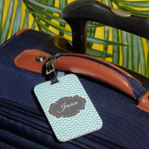 Teal Chevron Personalised Luggage Tag