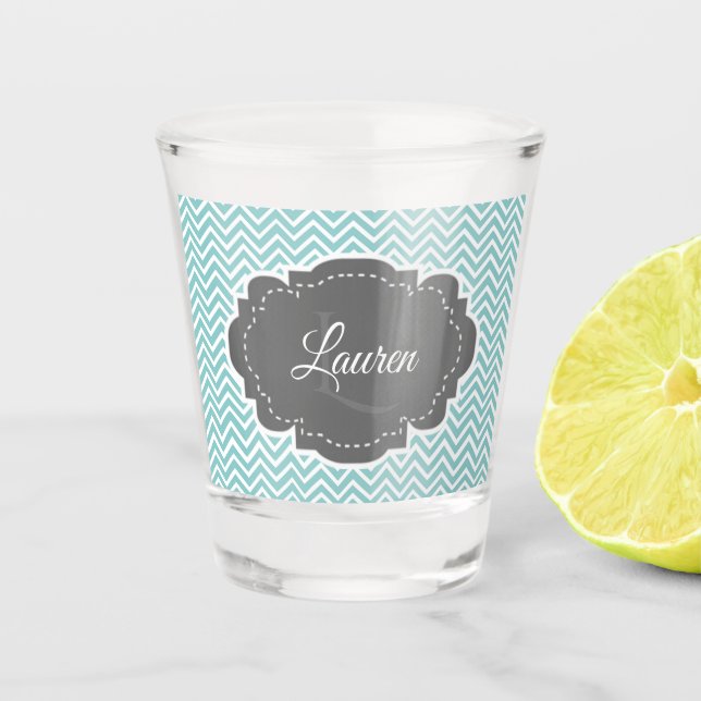 Teal Chevron Personalised Shot glass (Front)