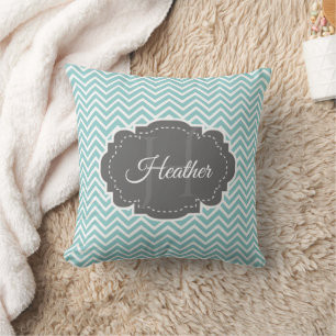 Teal Chevron Personalised Throw Pillow