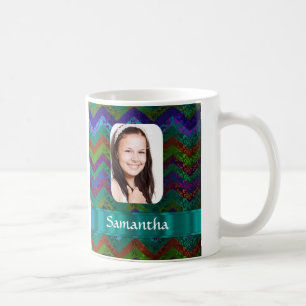 Teal chevron photo template coffee mug