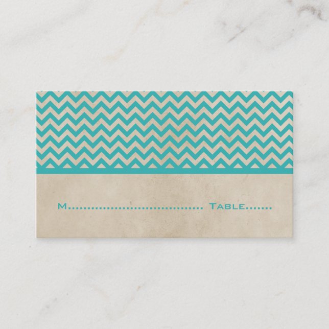 Teal Chic Chevron Place Cards (Front)