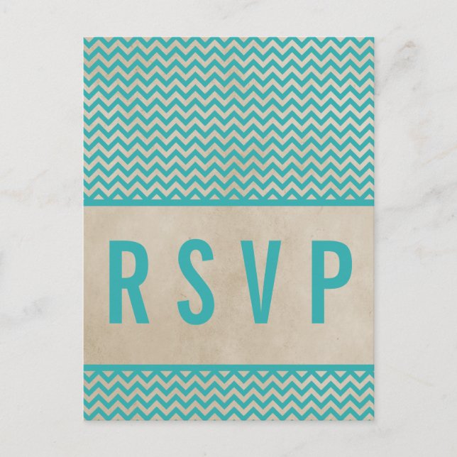 Teal Chic Chevron RSVP Postcard (Front)