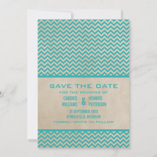 Teal Chic Chevron Save the Date Invite
