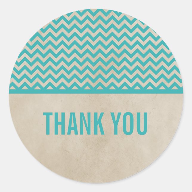 Teal Chic Chevron Thank You Stickers (Front)