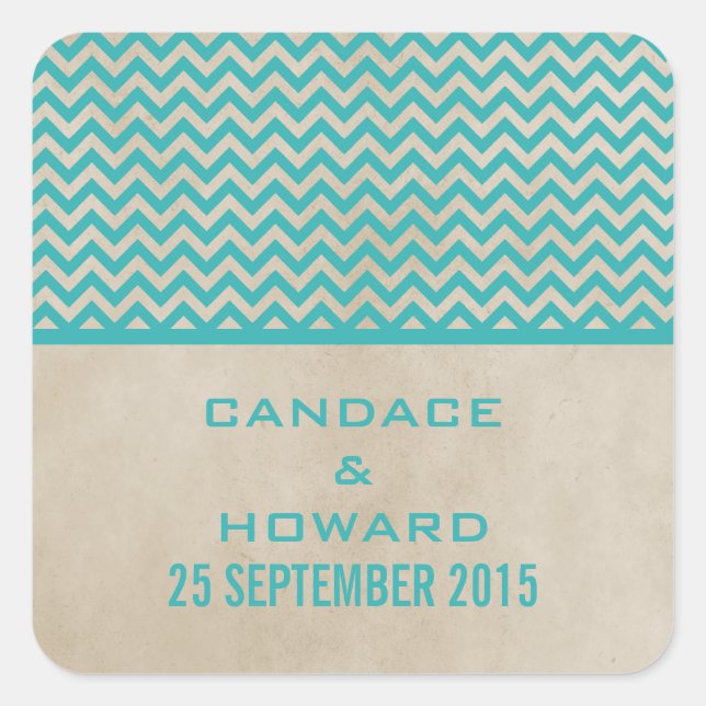 Teal Chic Chevron Wedding Stickers (Front)