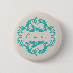 Teal Chic Damask Button