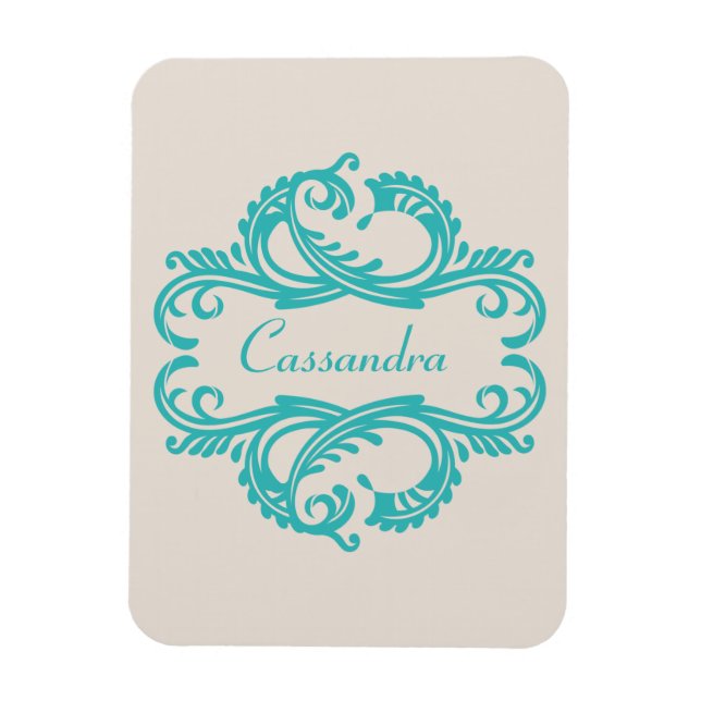 Teal Chic Damask Premium Magnet (Vertical)
