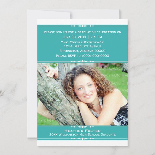 Teal Chic Photo Graduation Invite (Front)