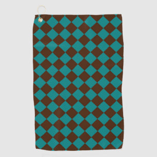 Teal Chocolate Brown Chequered Diamond Pattern Golf Towel