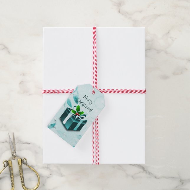 Teal Christmas Gift Box Gift Tag (With Twine)