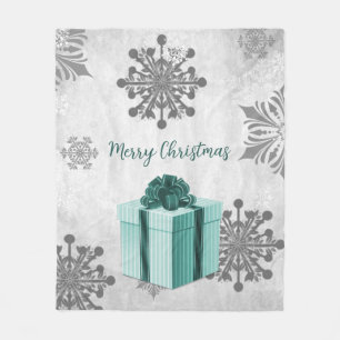Teal Christmas Gift Holiday Fleece Blanket