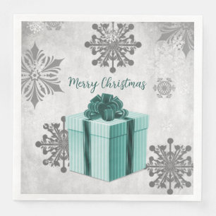 Teal Christmas Gift Holiday Paper Napkin