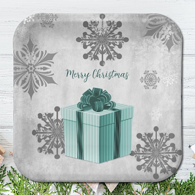 Teal Christmas Gift Paper Plate (Teal Christmas Gift Paper Plates)