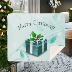 Teal Christmas Gift Sherpa Blanket