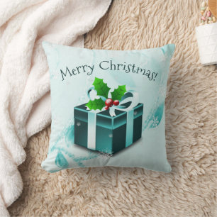 Teal Christmas Gift Throw Pillow