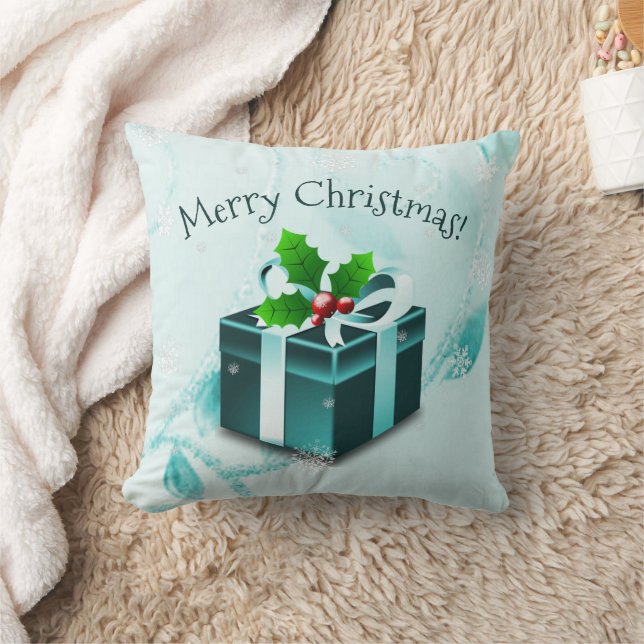 Teal Christmas Gift Throw Pillow (Blanket)