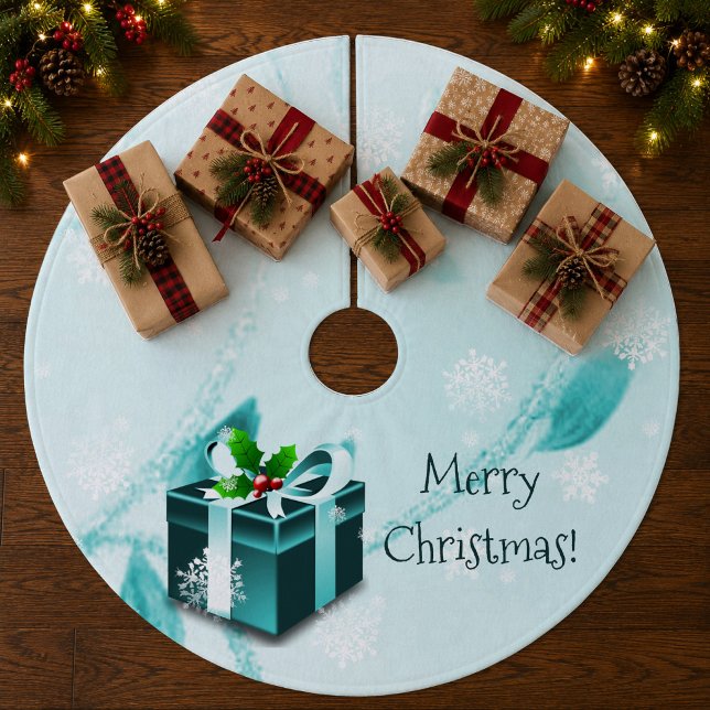 Teal Christmas Gift Tree Skirt (Teal Christmas Gift Tree Skirt)