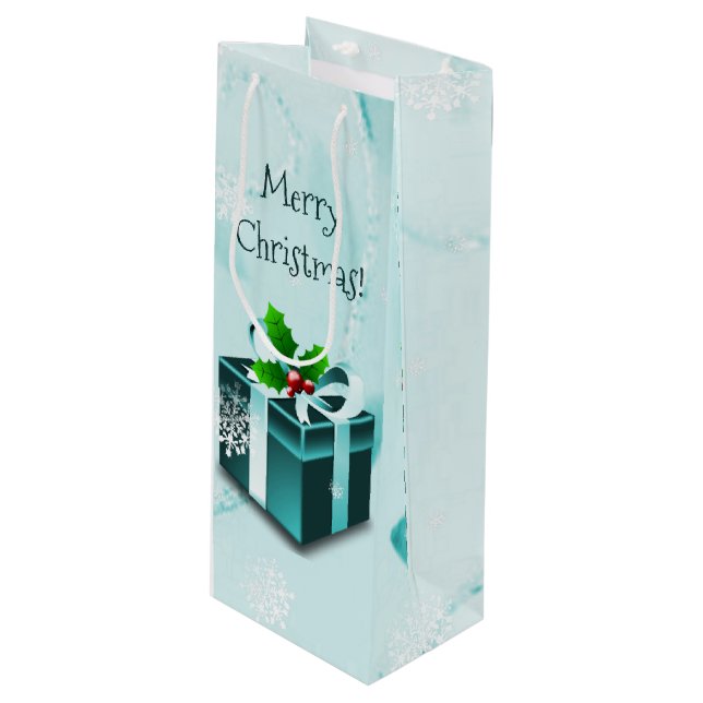 Teal Christmas Gift Wine Gift Bag (Front Angled)