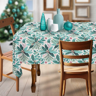 Teal Christmas Holly Berries Pattern#17 ID1009 Tablecloth