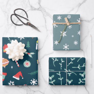 Teal Christmas Images Snowflakes Twigs Pattern Wrapping Paper Sheet