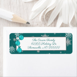 Teal Christmas Ornaments Address Label Return Address Label