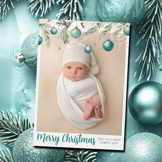 Teal Christmas Ornaments Chic Photo Magnet Card (Creator Uploaded)