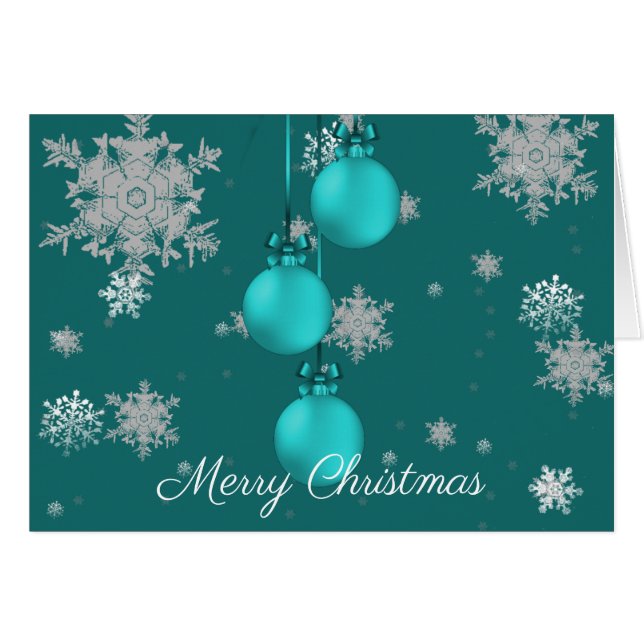 Teal Christmas Ornaments Greeting Card (Front Horizontal)