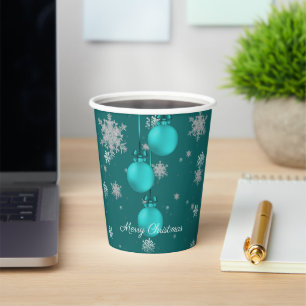 Teal Christmas Ornaments Paper Cup