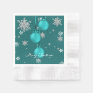 Teal Christmas Ornaments Paper Napkin