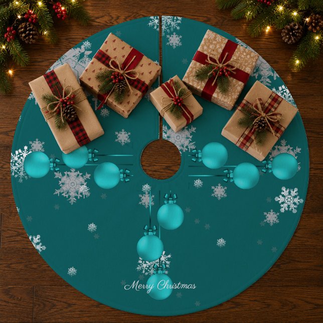 Teal Christmas Ornaments Tree Skirt (Teal Christmas Ornaments Tree Skirt)