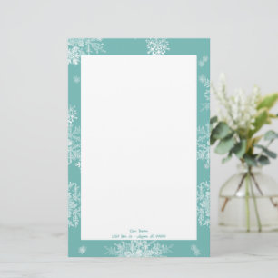 Teal Christmas Snowflakes Personalised Stationery