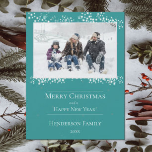Teal Christmas Stars Holiday Photo Card