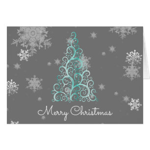 Teal Christmas Tree and Snowflakes