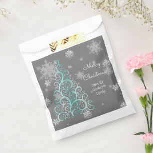 Teal Christmas Tree and Snowflakes Favour Bag