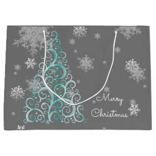 Teal Christmas Tree and Snowflakes Gift Bag