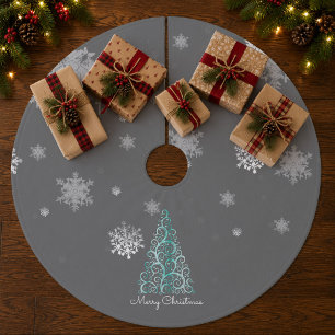 Teal Christmas Tree and Snowflakes Tree Skirt