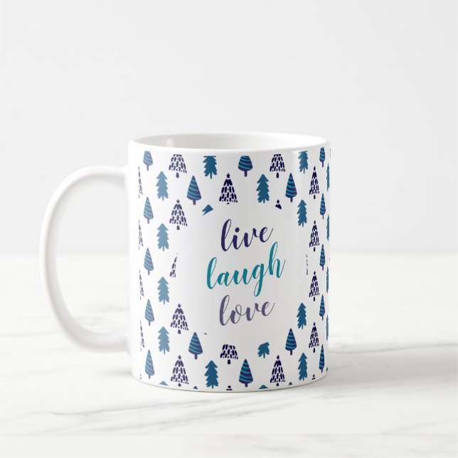 Teal Christmas Tree Live Laugh Love Personalised Coffee Mug (Left)