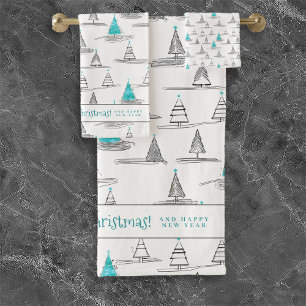Teal Christmas Tree Pattern#5 ID1009 Bath Towel Set