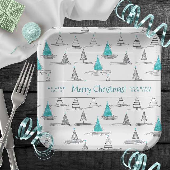 Teal Christmas Tree Pattern#5 ID1009 Paper Plate (Creator Uploaded)